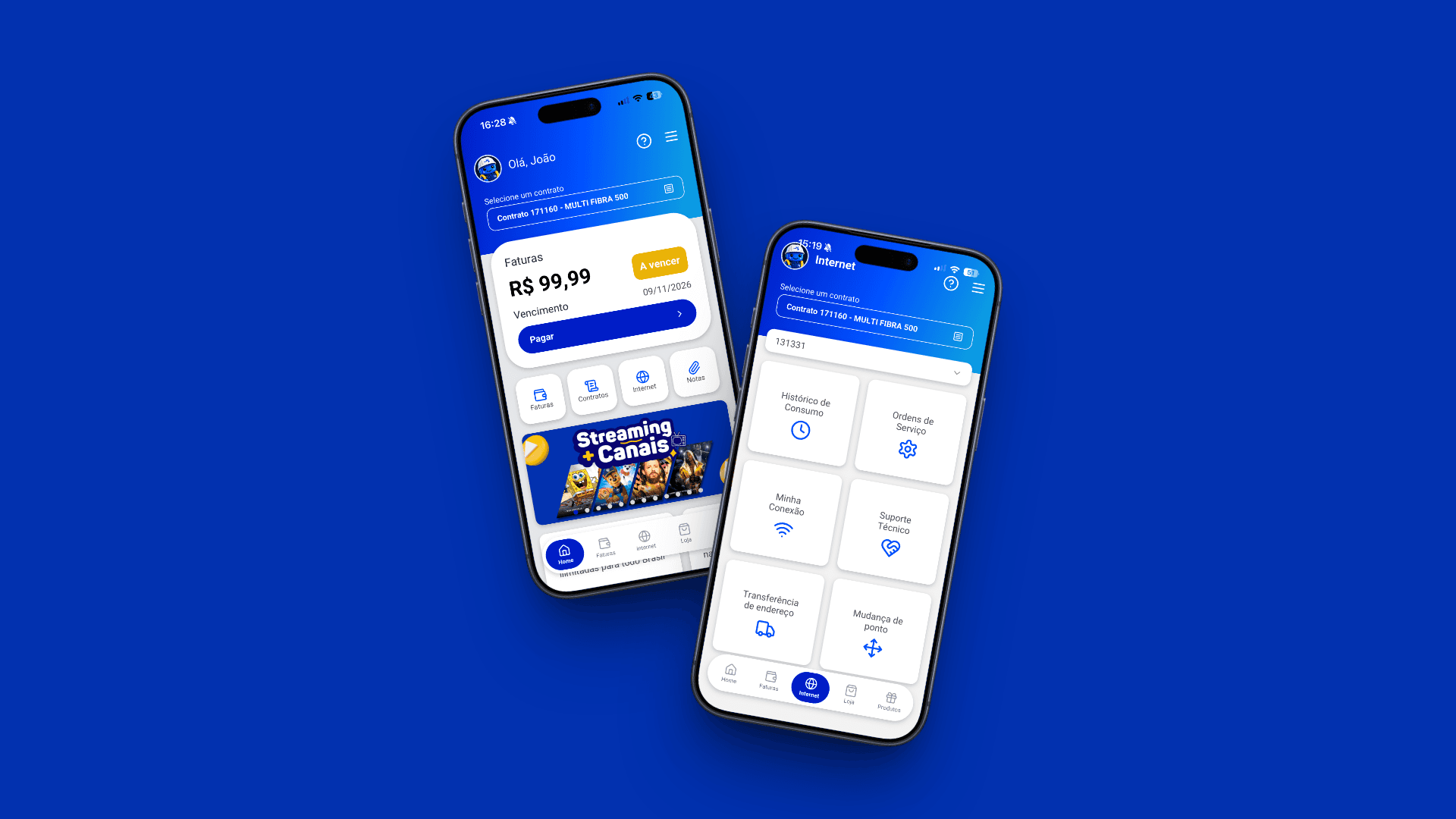 Telas do novo app da Central do Assinante N-MultiFibra